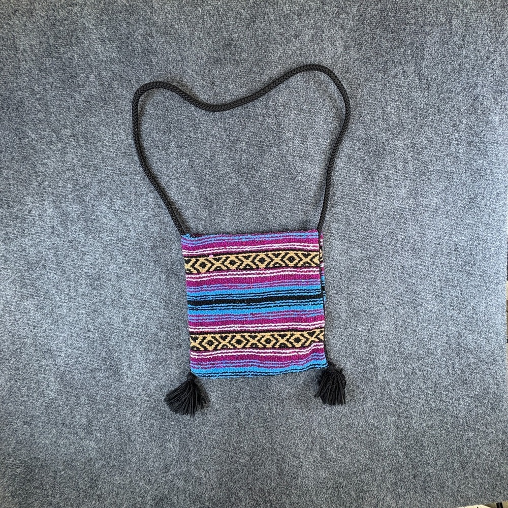 Southwestern Woven Crossbody Bag Womens Multicolor Tribal Stripe Acrylic Tassel‎